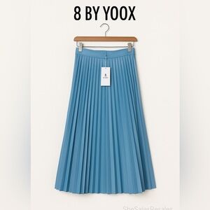 8 by YOOX Blue Lambskin Leather Pleated Skirt IT44 US8 NWT Made in Italy Midi